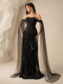 Coutiva Women's Fashion Off-Shoulder Party Evening Dresses - Black - View 3