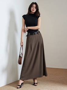 Heiryn Women's Solid Color Pleated Design Casual Girlisim Commuter Skirt Golf Pastal Summer - Brown - View 4