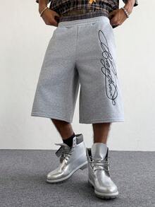 PAVTROS Quần nỉ nam phong cách đường phố 2 trong 1, cạp chun, thêu logo tiếng Anh, thích hợp cho các lễ hội âm nhạc ngoài trời, dạo phố, làm quà tặng cho bạn trai/chồng, kỷ niệm, màu xám nhạt, quần nỉ nam họa tiết đường phố, quần short ống rộng màu xám nam, quần short dáng rộng nam. - Nhiều màu - Xem 4