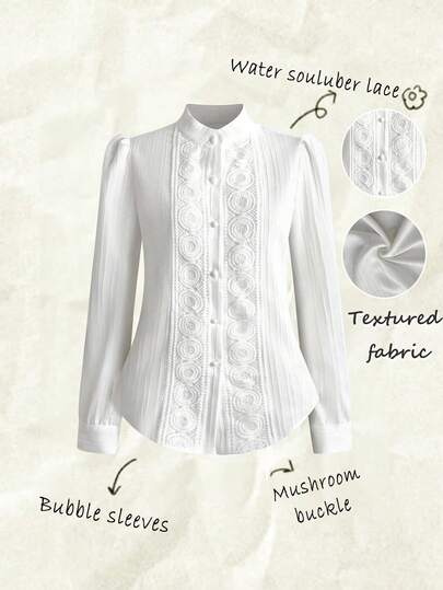 Chiquease Blusa de encaje y plisado para mujer, blusas blancas elegantes y formales para mujer, camisas de vestir para mujer de negocios y casual