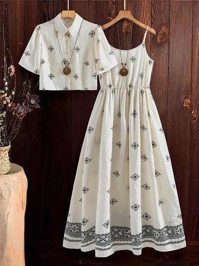 SHEIN Clasi 2pcs Women Leopard Print Dress And Shirt Set Work Wear Women