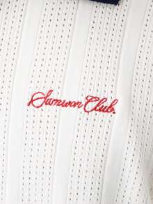 SUMWON Contrast Collar Ribbed Knit Polo Short Sleeve Half Button Placket Regular Fit Casual Spring Summer Vintage Style Top - Beige - View 5