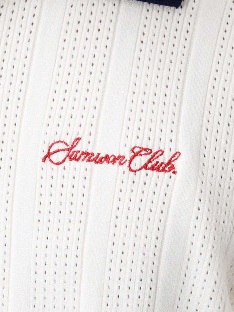 Polo de malha canelada com gola contrastante