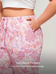 LUVLETTE Summer Plus Size Soft Cotton Patterned Wide Leg Loungewear Pajama Pants Pyjama Cotton Pajamas - Pink - View 4