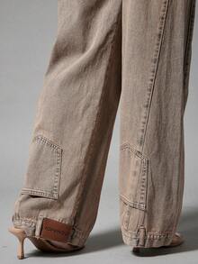 Denimoi Quần jeans ống rộng nữ có túi và cúc, kiểu dáng thường ngày, đa năng. - Rửa nhẹ - Xem 1