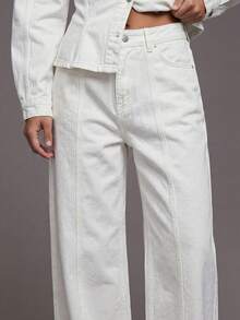 MUSERA Wide Leg Double Stitch Seam Front Dark Wash Denim Jeans Bottoms Only Winter Night Out Going Out Streetwear Cute Back To School Sexy Uncut Chic - White - View 5