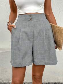 EMERY ROSE Women's Casual Pleated Pocket Shorts, Summer - Light Grey - View 3