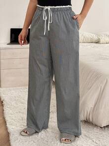 Dazy Plus Pantalones de pijama de talla grande para mujer con cintura elástica, cordón y parches de color contrastante en 2 en 1 - Negro - Ver 1