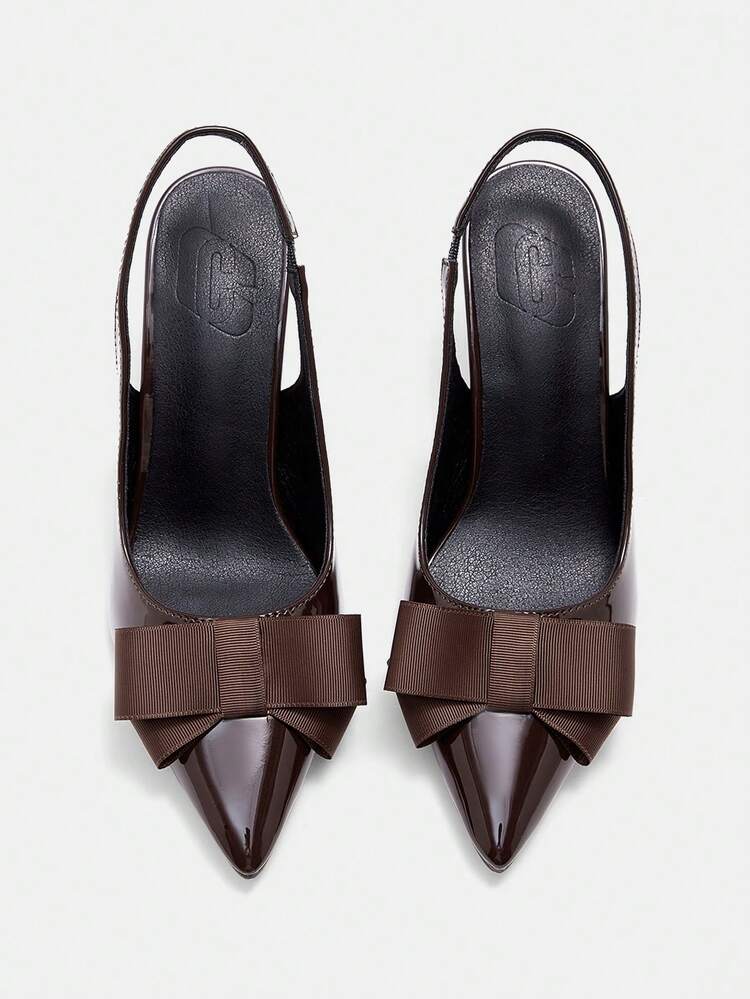 CUCCOO CURVES Women Shoes Wide Fit Fashion Pointed Stiletto Brown Bow Slingback Simple Classic Daily Comfort Fattened High Heel Women's Shoes Plus Size Valentine's Day