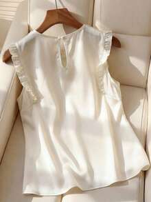 Franclia Women's Elegant Frill Collar Pearl Embellished Blouse - Beige - View 2