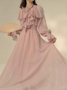 DAZY Women's Elegant Ruffle Waist Dress, Autumn,Valentine Outfits For Women Summer Sundress - Pink - View 3