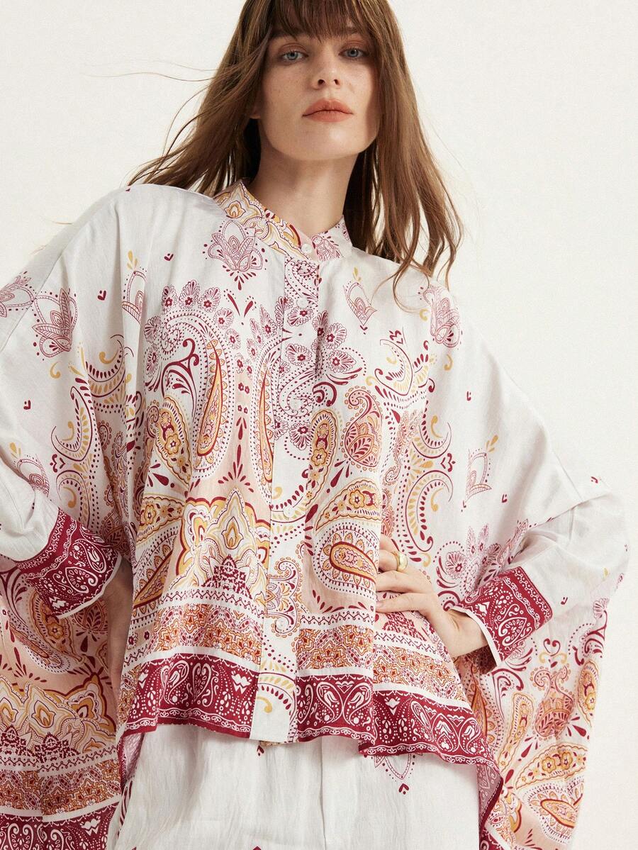 Aveloria Modichic Atasan dan Celana Model Batwing Gaya Bohemian Vintage Motif Paisley - MultiWarna - View 1