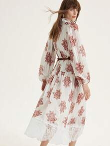 Aveloria Modichic 时尚度假波西米亚风优雅精致闪亮随机印花宽松飘逸下摆拼接蕾丝长袖连衣裙 - 彩色 - 查看 6