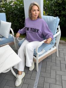 Cioccolato 秋冬字母落肩卫衣、长袖上衣 - 紫色 - 查看 5