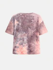 2件套女童扎染印花针织T恤+打底裤套装，休闲、日常、时尚、百搭、复古风，适合外出、姐妹合照、公园、露营、旅行、派对等场合。 - 粉色 - 查看 6