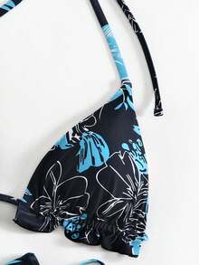 Swim Vcay 3件套/组 挂脖细肩带夏季沙滩比基尼泳装（随机印花）巴西比基尼套装 波西米亚风比基尼套装 三角比基尼套装 泳衣套装 热带风情比基尼套装 - 彩色 - 查看 4
