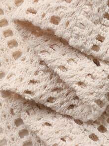 DAZY 女士度假风镂空针织短开衫，夏季设计针织两件套 - 杏色 - 查看 3