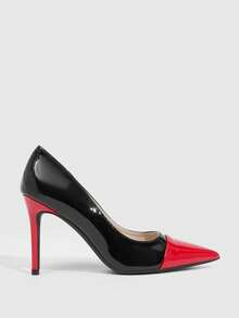 CUCCOO SZL Women's Black And Red Stiletto Pointed Shoes - red and black - View 2