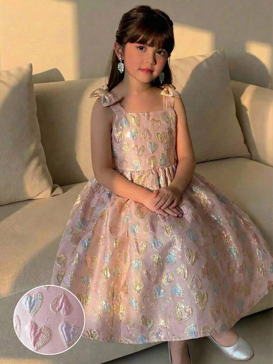 SHEIN Tween Girl Heart Print Sleeveless Camisole Dress - White - View 1