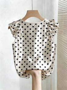 Franclia Women's Polka Dot Elegant V-Neck Blouse, Suitable For Birthday, Party, Wedding, Valentine's Day, Date, Commute, Daily Wear, With Ruffle Hem Design - Apricot - View 2