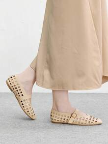 CUCCOO BIZCHIC 复古玛丽珍鞋，女士镂空平底鞋，时尚舒适，四季皆宜，秋冬季圣诞节必备 - 深杏色 - 查看 4