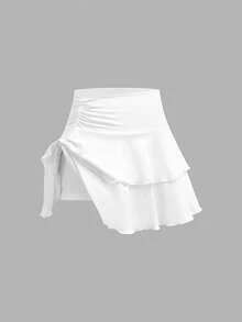 Girlism Tween Girls Floral Print Ruched Hem Cropped Cami Top With Sheer Straps & Layered Cute Mini Skirt 2 Pieces Set - Blue and White - View 8