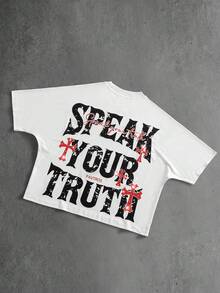 PAVTROS 男士标语和图案印花圆领短袖休闲T恤 - 彩色 - 查看 4