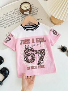 SHEIN Đầm ngắn tay cổ tròn in họa tiết hoa và khẩu hiệu cho bé gái, kiểu dáng thường ngày. - Nhiều màu - Xem 7