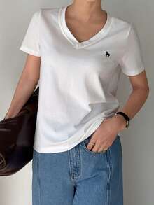 DAZY Women's V-Neck Short Sleeve Loose Casual T-Shirt - White - View 5