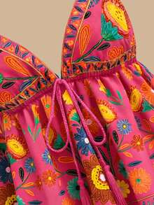 Travachic Women's Summer Vacation Casual Woven Retro Print Camisole Top - Hot Pink - View 3