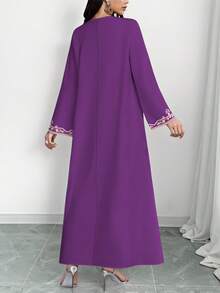 SHEIN Najma 女士复古花卉数码印花V领长袖优雅阿拉伯连衣裙，春秋季 - 彩色 - 查看 2