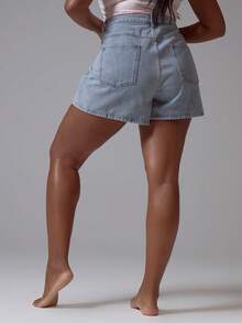 MUSERA Plus Size Mid Rise Washed Denim Shorts Spring Summer Cute Casual Everyday Vacation Holiday - Blue - View 4
