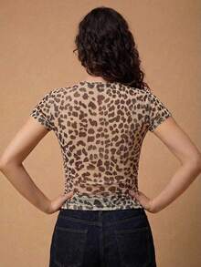 SHEIN EZwear 女士夏季短袖保暖花卉网眼T恤 - 彩色 - 查看 7