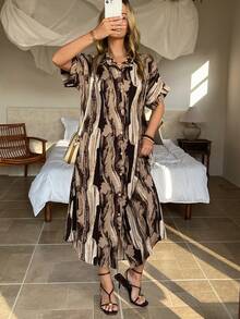 Vivie Lora Vestido midi holgado con estampado floral para mujer - Caqui - Ver 5