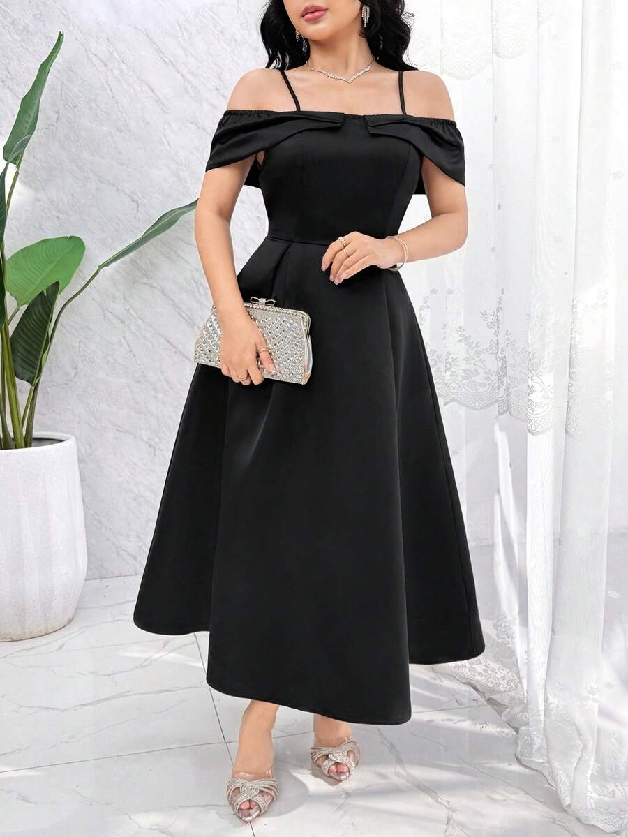 Feyla Robe élégante à volants pour femmes, épaules dénudées, couleur unie