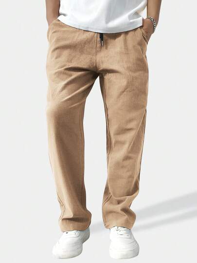 Manfinity Homme Men's Loose Solid Color Drawstring Waist Straight Leg Pants