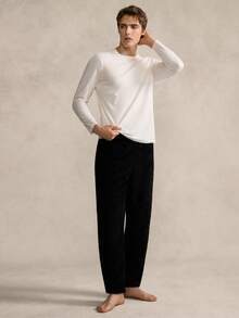 EverLounge Vintage britischer Stil bequeme Lässig Homewear Plüsch-Textur doppelseitiger Fleece Rautenmuster Hose, geeignet als Oberbekleidung, Herren - Schwarz - Übersicht 1