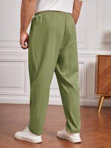 EASEVO Pantalones casuales de talla grande para hombres, de unicolor, con cordón en la cintura, bolsillos en diagonal y ajuste delgado para uso diario y viajes - Verde - Ver 2