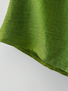 Linhara Summer New Casual Simple Green Beach Vacation 2 Pieces Set, Vintage Countryside Texture Fabric Outfit - Green - View 6