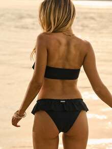 Aralina Bộ bikini quây không dây màu hồng họa tiết hoa, kiểu dáng phương Tây, kèm túi đựng đồ bơi, thích hợp cho kỳ nghỉ hè ở bãi biển. - màu đen - Xem 2