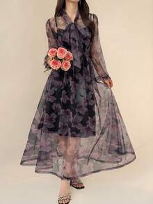 DAZY 女士碎花浪漫长款连衣裙 - 紫色 - 查看 6