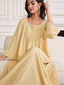 Yasmyna Vestido maxi bordado turco para mujer, túnica larga tradicional árabe - Amarillo - Ver 1