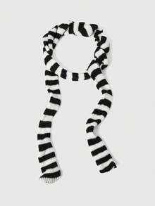 ROMWE Street Life 1条Y2K复古条纹图案细围巾，适合朋克摇滚日常穿搭。 - 黑與白 - 查看 1