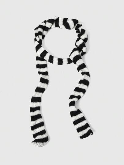 ROMWE Street Life 1条Y2K复古条纹图案细围巾，适合朋克摇滚日常穿搭。