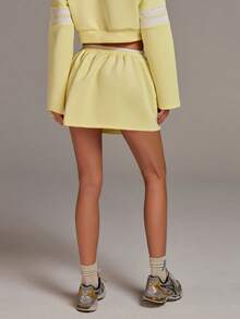 Athîral Women's Casual Patchwork Yellow Drawstring Waist Skirt - Light Yellow - View 6