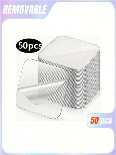 50 片方形防水纳米透明双面强力胶带贴纸多用途可移除用于壁挂 DIY 工艺家居办公室装饰家居必需品圣诞节节日礼物赠送家居装饰派对用品礼物创意强力固定