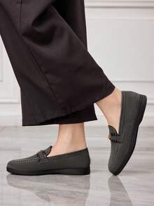 Sleekvia Casual Versatile Commuting Fringe Decor Flat Loafers - Grey - View 4