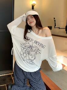 DAZY 女士领结水印韩式花卉印花短袖T恤，春夏款 - 白色 - 查看 6