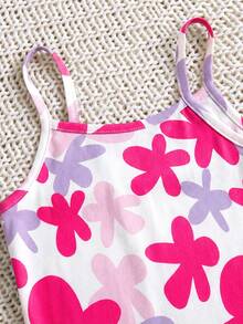 SHEIN Baby Girl Ditsy Floral Knit Casual Strap Dress - Multicolor - View 4