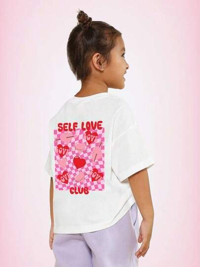 SUMWON 爱心印花图案短袖圆领情人节主题女童T恤